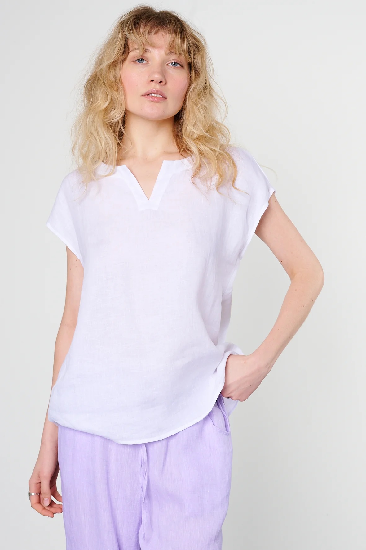 Kurzarm Leinen-Bluse S