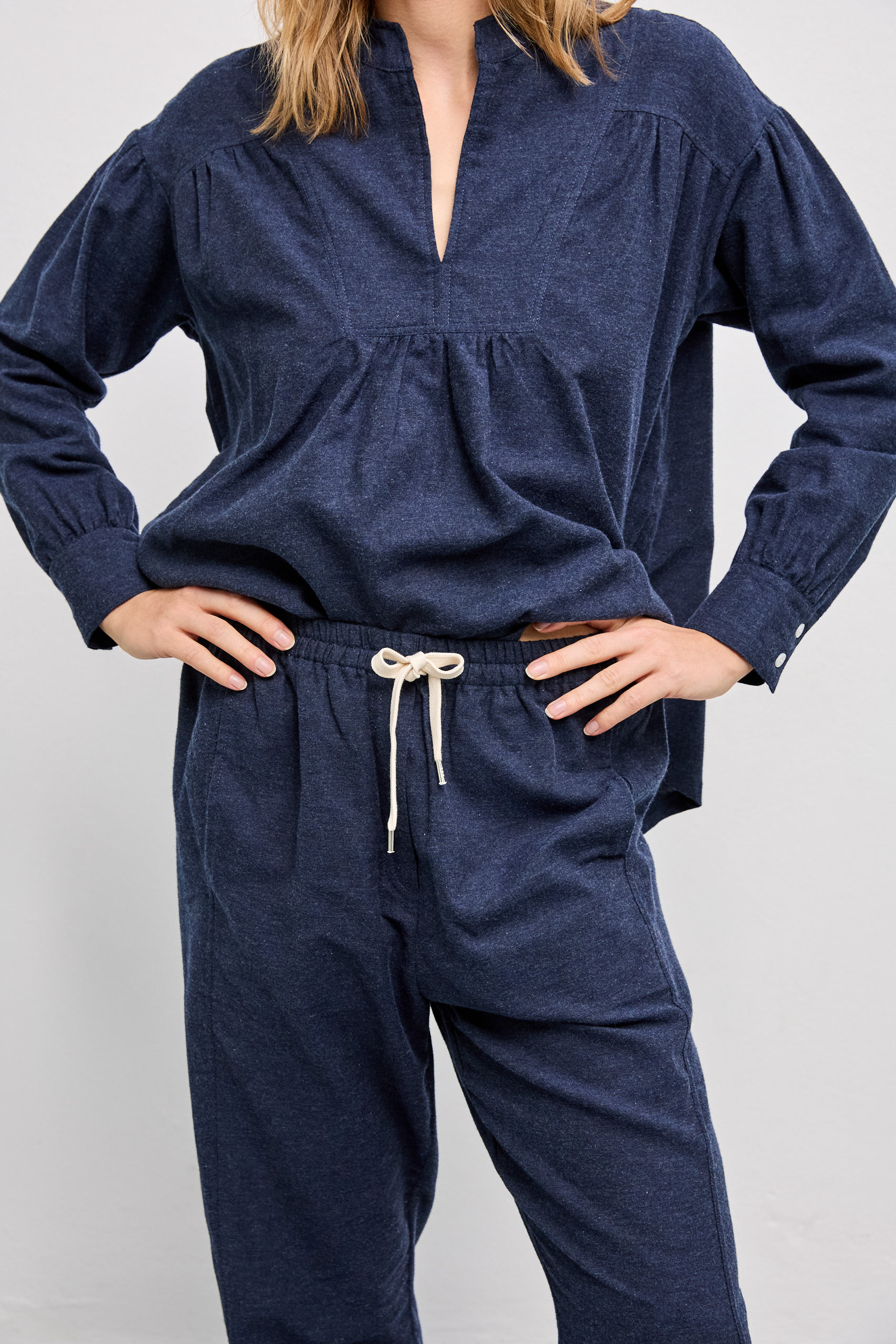 HAILEY Top flanell stripe midnight XS
